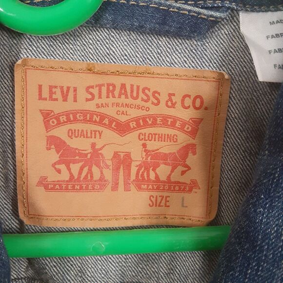 Levis Jean Jacket Adult Mens Large Blue Denim Trucker Work Blank Red Tab - Picture 6 of 10